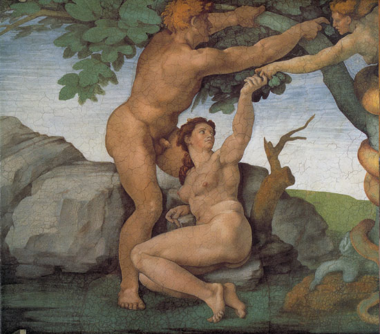 The Temptation and Fall of Adam and Eve by Michelangelo