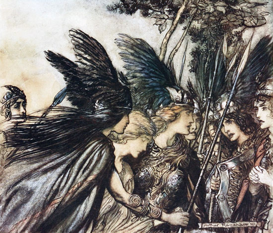 Rhinegold and the Valkyrie,  Arthur Rackham