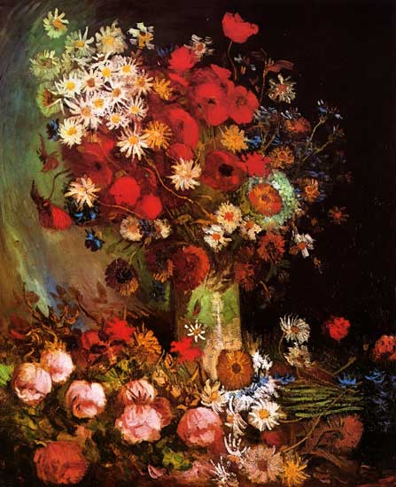 Vase with Poppies, Cornflowers.
 Peonies,and Chrysanthemums, Vincent van Gogh