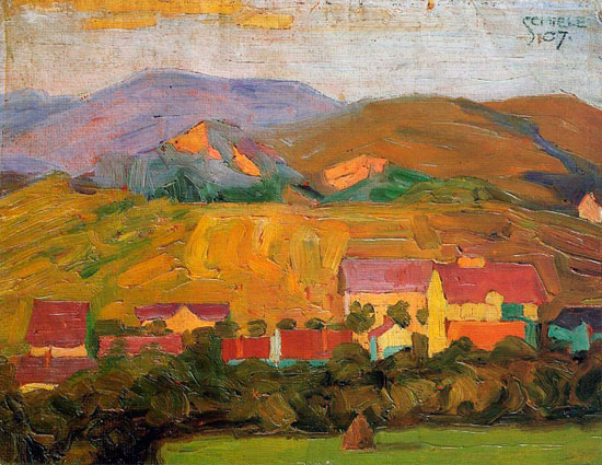 Village with Mountains, Egon Schiele