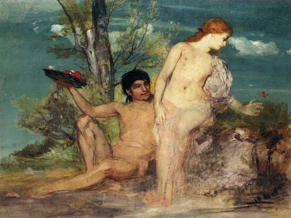 Girl and Boy Picking Flowers, Arnold Bocklin