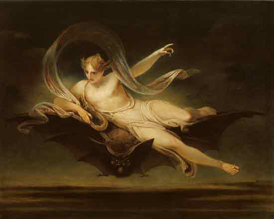 Ariel on a Bat's Back,  Henry Singleton


