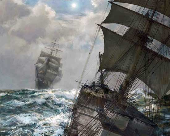 Two Clippers, Nocturne,  Montague Dawson