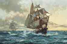 Montague Dawson A Smuggler Under Pursuit by a Revenue Agent