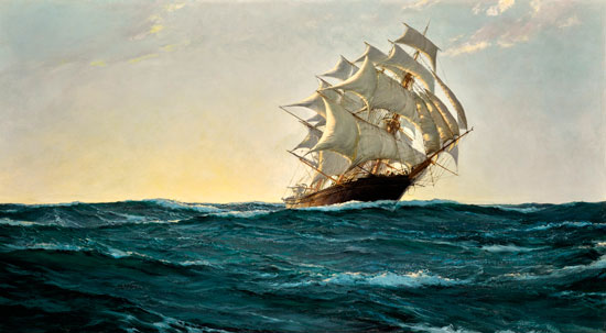 Full Sail at Sunset, Montague Dawson