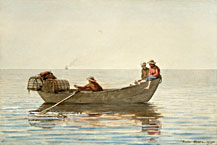 Three Boys in a Dory
 with Lobster Pots 

