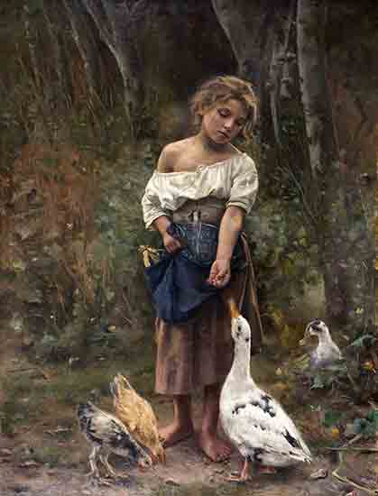 Girl Feeding A Goose, Joan Brull Vinyoles
