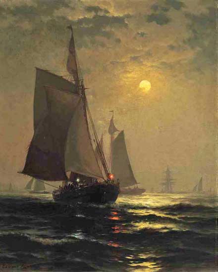 New York Harbor in Moonlight, Moran